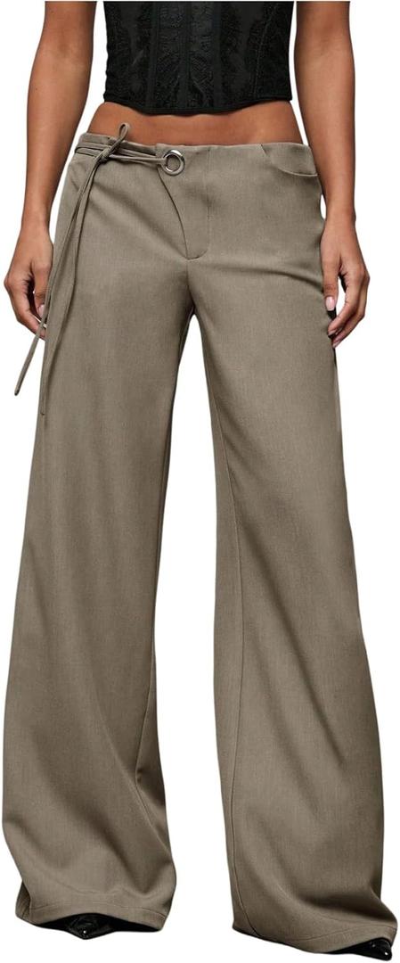 GORGLITTER Women's Low Rise Going Out Formal Dress Pants Wide Leg Work Slacks Pants Business Casual Outfits Trousers L