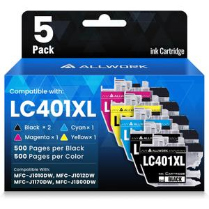 LC401XL LC401 MFC-J1010DW High Yield Ink Cartridges for Brother Printer LC401XL Ink Cartridge Compatible for Brother MFC J1010DW MFC-J1170DW MFC-J1800DW MFC-J1012DW Series Printer (5 Packs)