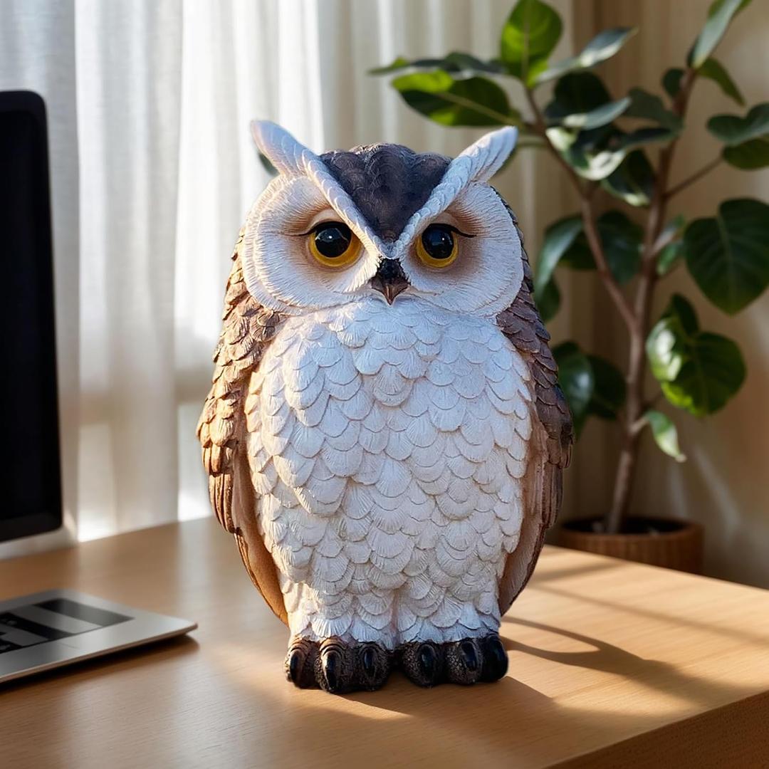 Owl Statue Garden Decor, Resin Waterproof Halloween Indoor Outdoor Lawn Yard Patio Office Living Room Decoration Gifts for Mom Women (8.3 Inch)