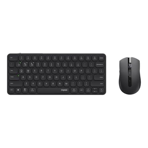 Rapoo 9050S Multi-Device Keyboard and Mouse Combo, 2.4GHz/Bluetooth 5.0/4.0 Wireless Keyboard & Mouse Set for Windows/Mac/Linux/Chrome, Support 4 Devices, Rechargeable, Silent Click, Black