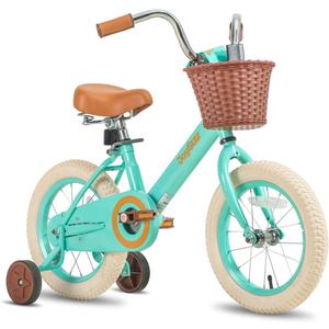 JOYSTAR Vintage Kids Bike with Training Wheels & Basket, 12 14 16 Inch Girls Bike for 2-7 Years Old, Children Bicycles, Multiple Colors (Green)