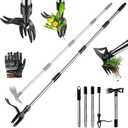Stand Up Weed Puller Tool with 58" Adjustable Long Handle, 2 in 1 Heavy Duty Manual Weeder & Garden Hoe, 4-Claw Steel Head Weed Remover with Gloves for Yard Lawn Patio Flower Bed