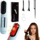 2026 New Go Brush Pro - 3 Temps Portable Cordless Hair Straightener Brush for Travel, Led Digital Display(°C/°F), Cool Air Setting On the Back (Blue)