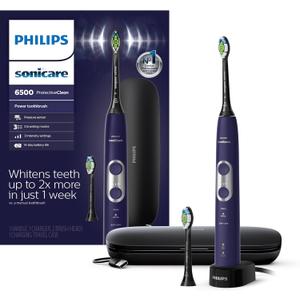 PHILIPS Sonicare Protective Clean 6500 Rechargeable Electric Toothbrush with Charging Travel Case and Extra Brush Head, Deep Purple, 2 Count