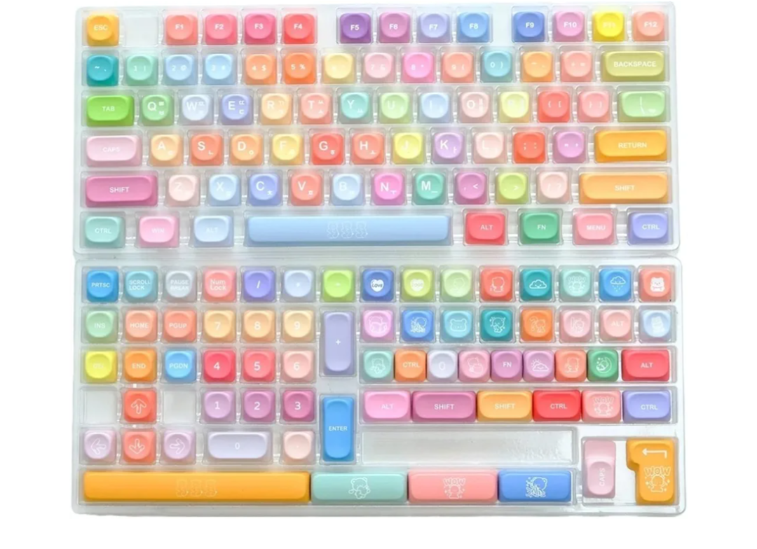 Compatible for KBDiy GMK Red Samurai PBT Keycaps KOA Profile 130 Keys Five-Sided Sublimation Similar MOA for Mechanical Keyboard(Gummy Bears-KR)