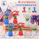 Patelai 6 Set 4th of July Patriotic Star Mini Mason Jar Vases with Artificial Flowers, Red White Blue Glass Vase Celebrating 250 Years of Independence Day Table Centerpiece Tiered Tray Mantel Decor