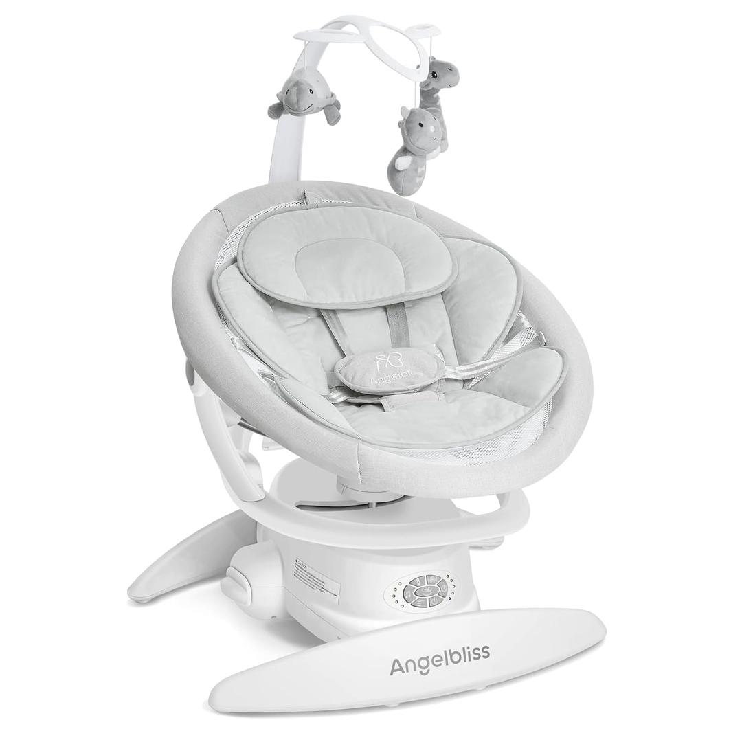 Angelbliss 3 in 1 Baby Swing with Motion Detection, Portable Baby Swings for Infants with Removable Rocker & Stationary Seat, Bluetooth Enabled with 3 Unique Motions (White) (White)