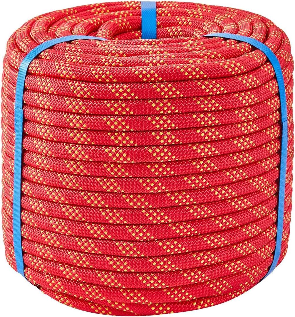 3/8 Inch 120ft Double Braided Polyester Arborist Rope, Heavy Duty Nylon Rope for Anchor, Tree Work, Cargo, Pulling, Sailing(Red)