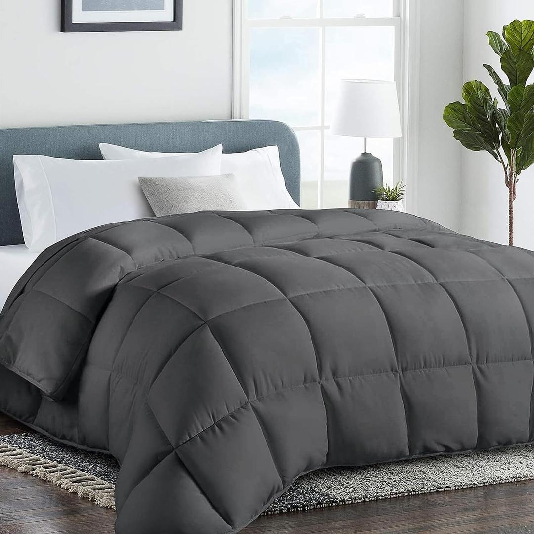 COHOME Twin/Twin XL Size Comforter, All-Season Quilted Down Alternative Duvet Insert, Luxury Hotel GentleSoft Comforter with Anti-Clump Tech & 8 Tabs - Reversible - Dark Grey 64x88 inches
