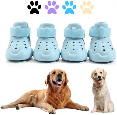 DOGOYS Dog Shoes, Dog Sandals for Hot Pavement, Non-Slip Waterproof Dog Booties for Winter Snowy Day and Summer, Adjustable Straps Easy-Clean Beach Outdoor Pet Boots Rugged Sole - 4Pcs Blue, Size 5:（2.36''x1.89'')(L*W)