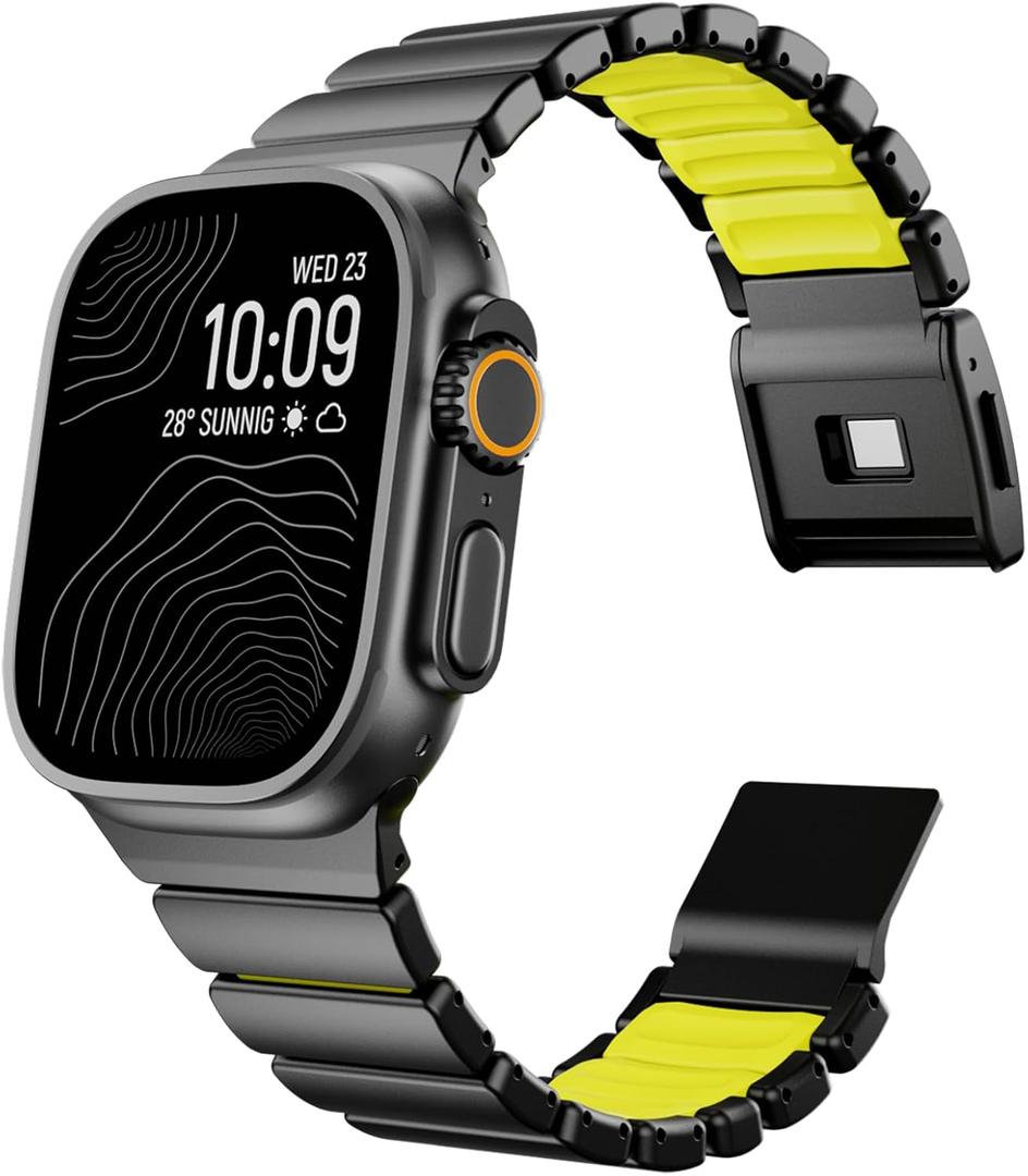 Magnetic Titanium Band Compatible with Apple Watch Ultra 3/2/1 Band 49mm Series 11 10 46mm 45mm 44mm 42mm SE 3/2/1 9 8 7 6 5 4,Luxury Silicone Dual-Layer Link For iwatch Men Women
