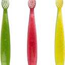RADIUS Children's Toothbrush, Totz Brush, Extra Soft Bristles, Green/Coral/Yellow, BPA Free & ADA Accepted, Designed for Delicate Teeth & Gums for Children 18 Months & Up, Pack of 3
