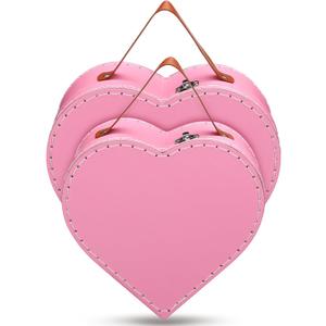 Teenyyou Set of 2 Valentine‘s Day Heart Paper Suitcases Pink Heart Paperboard Suitcases with Handles Decorative Cardboard Storage Boxes Suitcase Favor Candy Gift Boxes