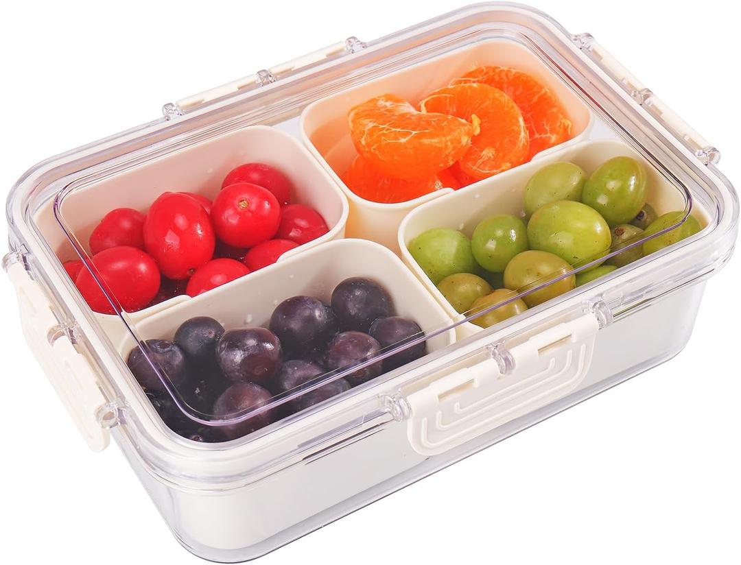 AIERSA Snackle Box Container - 4 Compartment Snack Box with Lid, Divided Serving Tray for Picnic, Charcuterie Board, Fruit & Veggie Tray (9.37"x6.57"x2.75"-4 Compartments)