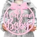 Pink Bow Baby Shower Decorations for Girl Welcome Baby Wooden Sign Coquette Baby Shower Party Decorations Pink Bow Wooden Sign Photobooth Props for Gender Reveal Party Supplies