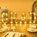 GRAD Marquee Number Lights Black and Gold 8.07 Inch LED Signs for Class of 2026 Graduation Decorations, Battery Operated Senior Prom & College Commencement Ceremony Photo Prop Background