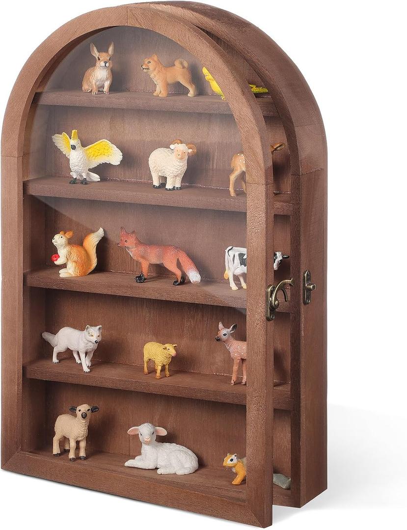 DoubleFill Trinket Shelf Wooden Shadow Box, Arch Shelf, Brown, 10" X 15"