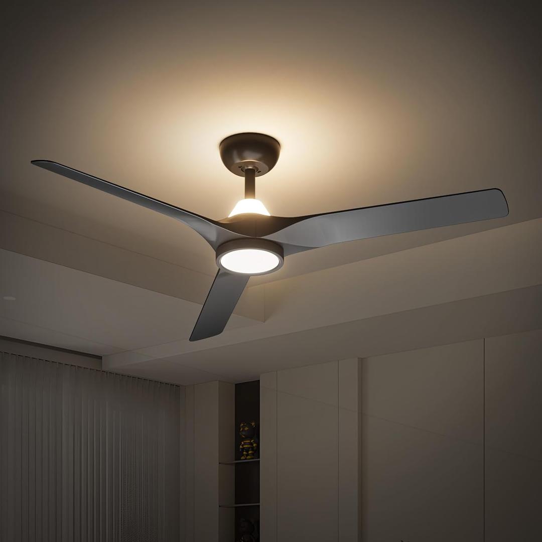 Ceiling Fans with Lights and Remote, 52 inch, Reversible Quiet DC Motor, 6 Speeds,Dimmable,Modern Ceiling Fan with Night Light for Living Room, Bedroom, Kitchen, Outdoor Patios, Black