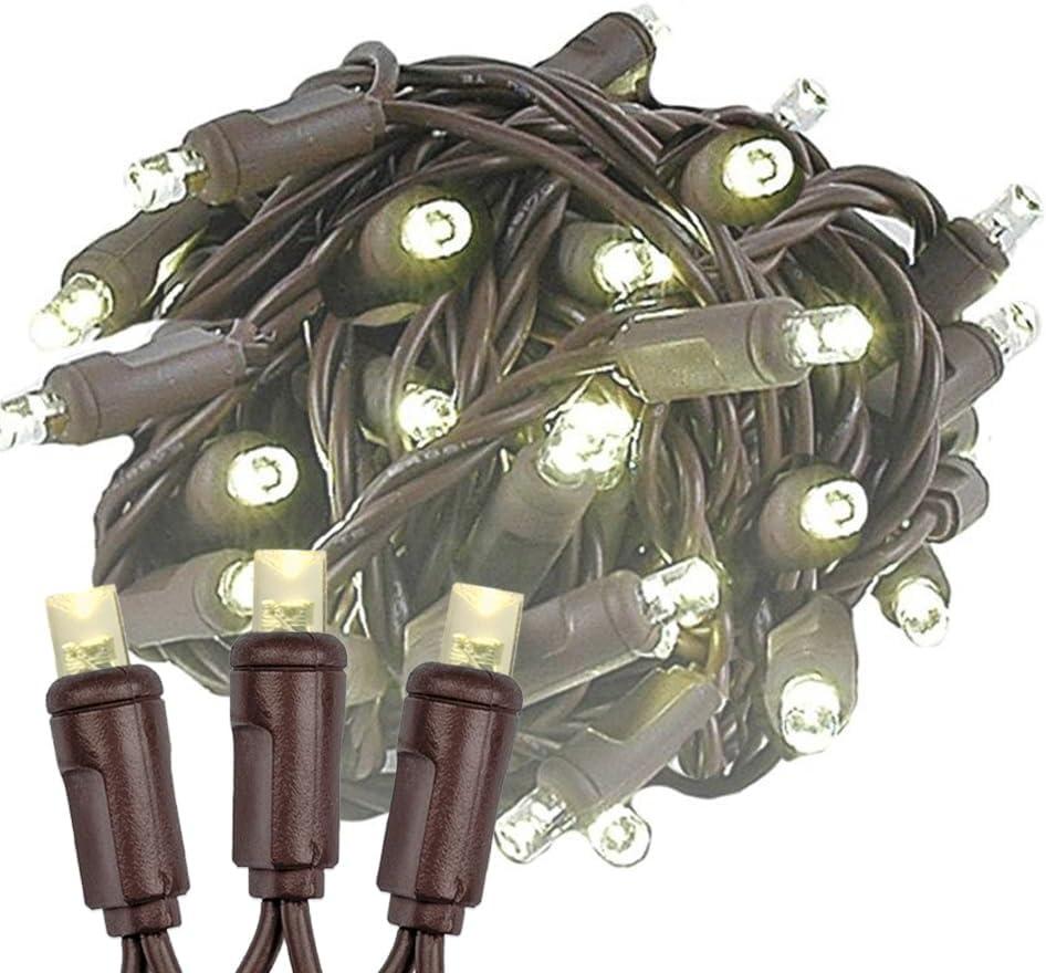 Novelty Lights 34ft 100 LED Warm White Christmas String Lights, 4" Spacing on Brown Wire, UL Listed IP55 Commercial Grade Xmas Lights for Outdoor/Indoor, Dimmable, Connectable
