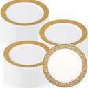 Skylety 100 Pieces White and Gold Plastic Plates Bulk 6 Inch Plastic Disposable Dessert Plates with Gold Lace Rim for Party Birthday Wedding Holiday Anniversary Supplies