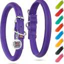 WAUDOG Ultra Soft Rolled Leather Collar - Soft Padded for Small, Medium, and Large Dogs - Puppy Collar for Male and Female Dogs (15" - 19" Neck, Purple)