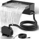 NFESOLAR Pond Waterfall Spillway Kit for Outdoor Pond up to 2000 Gallons, Includes 12.2" W Stainless Steel Pond Waterfall Box, 660GPH Ultra-Quiet Water Pump, 10FT Corrugated Tubing N4311