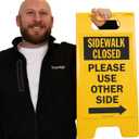 SmartSign 25 x 12 inch Sidewalk Closed - Please Use Other Side with Right Arrow Two-Sided Folding Floor Sign, Plastic, Black and Yellow