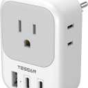 TESSAN Switzerland Travel Plug Adapter, Type J Switzerland Power Adapter with 4 Outlets 3 USB (2 USB-C), Swiss Plug for US to Rwanda Jordan Liechtenstein Madagascar, Travel Essentials