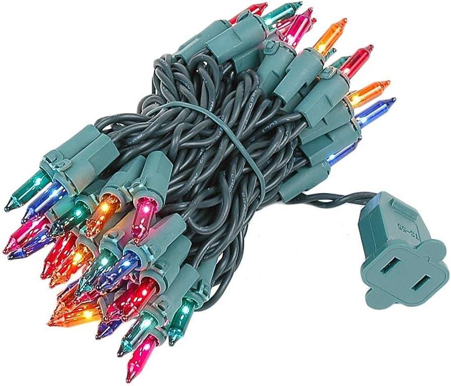 Novelty Lights 11 Feet 50 Bulbs Traditional Incandescent Mini Lights, Multicolor on Green Wire with 2.5" Spacing, Commercial Grade and UL Listed for Indoor/Outdoor Use, End-To-End Connectable