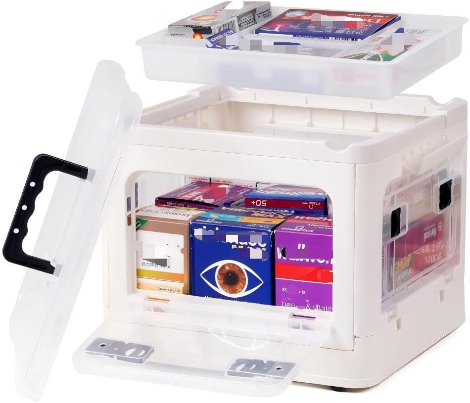 HEY FOLY 22qt Medicine Organizer Storage Box with 4-Side Opening Doors, White Foldable Medication Organizer Empty, Container Case Stackable First Aid Box for Home Storage