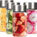 4 Pcs 10oz Glass Juice Bottles with Lids, Wide Mouth Glass Water Bottles with Measurement Markings Reusable Borosilicate Bottle for Juicing Smoothies Beverages, Leakproof Stainless Steel Caps