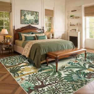 GarveeHome Large Area Rugs 9x12 for Living Room, Jungle Animal Washable Rug Soft Non Slip Backing Floor Mat Carpet Indoor Thin Green Accent Rug for Bedroom Dining Room Playroom Nursery Home Decor