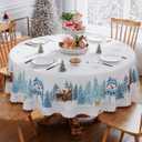 Siilues Christmas Tablecloth 70x70 Inch Round, Washable Blue Snowflake Snowman Waterproof Table Cover Seasonal Winter Scalloped Edge Dining Table Cloth Home Party Decorations