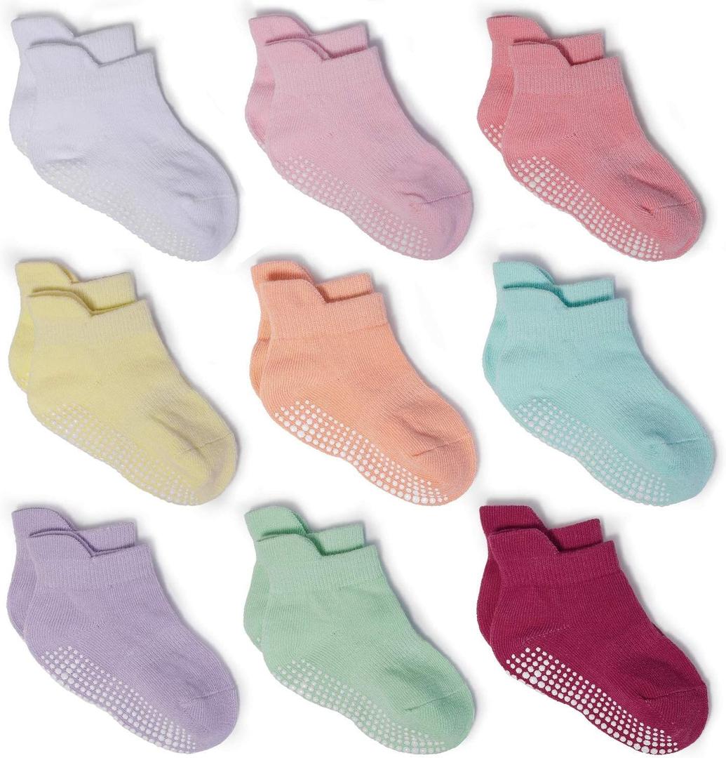 Zaples Baby Girls Non Slip Grip Ankle Socks with Anti Skid Soles for Infants Toddlers, Polychrome, Years 4-7