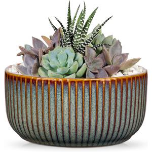 Plant Pots Indoor with Drainage Hole 6 inch Ceramic Plant Pot Sage Green Succulent Pot Small Round Planters for Indoor Outdoor Plants Bonsai Bowl Decorative Flower Pots for Orchid Cactus Snake Plant