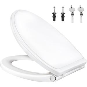 Elongated Toilet Seat Soft Close with Cover, Oval Toilet Seat Replacement with Non-Slip Toilet Bolts and Bumpers, Compatible with Kohler, American Standard, TOTO, One-Click Release, White