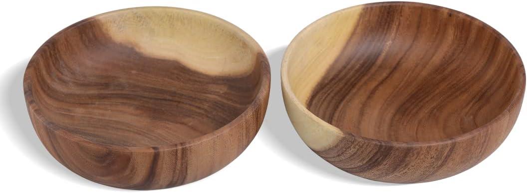 Hand-Crafted From Solid Acacia Wood Salad Bowls 7.1 or 7.9 Inches Set of 2 Individual Large Wood Bowl for Fruits Salads and Decoration Fruit Bowl for Snacks