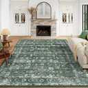 9x12 Dark Green Washable Area Rugs for Living Room, Neutral Boho Carpet