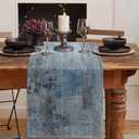 Emvency Farmhouse Style Table Runner, Abstract Art Painting Denim Blue Dining Decor for Kitchen Coffee Table Family Dinners Holiday Parties Wedding Events Decor(13x90 inch)