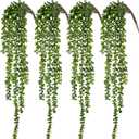 CEWOR 4pcs Fake Hanging Plants, String of Pearls Artificial Hanging Succulents Greenery Wall Backdrop Decor, Artificial Plants Indoor for Home Garden Outdoor Decoration