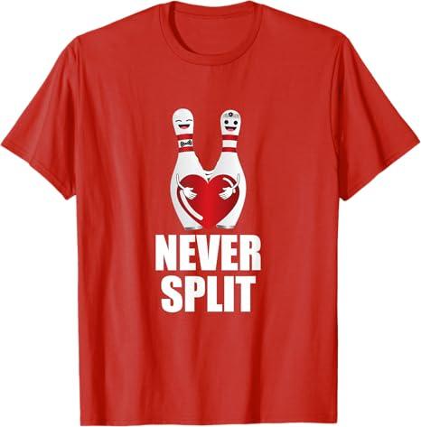 Never Split Bowling Pins Valentine's Day Couples Matching T-Shirt, Size: L