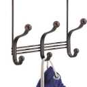 iDesign York Metal Over the Door Organizer, 3-Hook Rack for Coats, Hats, Robes, Towels, Bedroom, Closet, and Bathroom, 8.38" x 5.25" x 11", Bronze