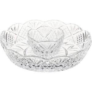 Godinger Crystal Appetizer Serving Platter for Parties Chips and Dip or Snacks Hosting Plate,Silver