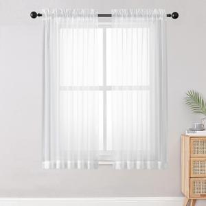 OWENIE Sheer White Curtains, Sheer Curtains 63 inch Length 2 Panels Set, Rod Pocket Voile Fimly Sheer Drapes for Living Room/Bedroom, 2pcs, Each 59" W x 63" L