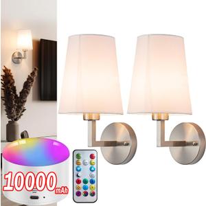 Modern Battery Operated Wall Sconces Set Of Two, Battery Operated Wall Light with Remote Control, Indoor Wireless Wall sconce Dimmable Battery Wall Lamp Light For Bedroom Living Room, Bulb Included ( (Nickel)