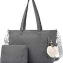 Makukke Corduroy Tote Bag, Large Shoulder Handbag with Pouch, Crossbody Bag for Work Travel Shopping (Gray)