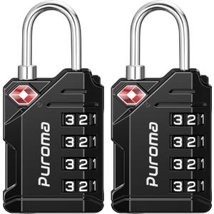 Puroma TSA Approved Travel Luggage Locks, 2 Pack Black 4 Digit Resettable Combination Code Lock with Zinc Alloy Body for Suitcase, Backpack, Laptop Bag, Gym Locker, Toolbox