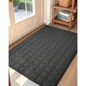 Color&Geometry Door Mat Indoor Entrance 2′ x 3″ Non Slip Entry Way Mats Washable, Welcome Doormat Absorbent Resist Dirt Low Profile Entry Mat for Inside, Dark Grey