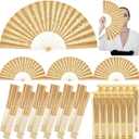 Vercraft 12 Pcs Large Folding Hand Fans for Line Dancing, Fan with Bag Clapping Popping Raves Fans Bulk for Wedding Festival EDM Club Party Decoration (Gold)