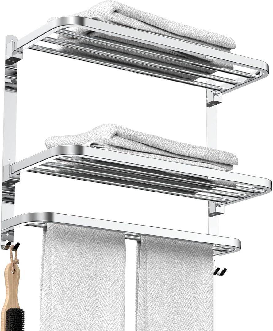 22.8Inch Towel Rack for Bathroom and Lavatory Towel Hanger with Wall Mount Towel Bars 304 Stainless Steel No Drill (Collapsible Towel Rack)